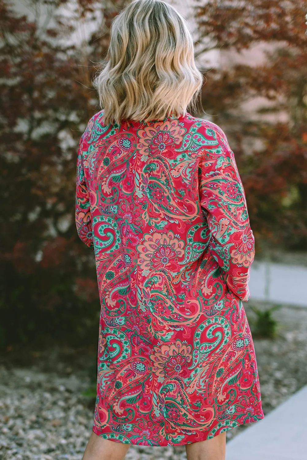 Boho Chic Rosy Paisley Mini Dress with Frilled Hem