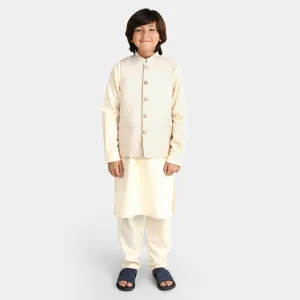 Boys Slub 3 PCs Suit - Off White