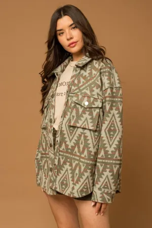 Cactus Desert Aztec Print Shacket