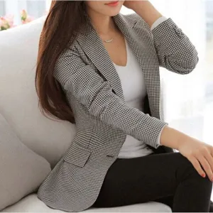 CHECKERED Women's Fine Fashion Mesh Design Black & White Checkered Blazer Jacket