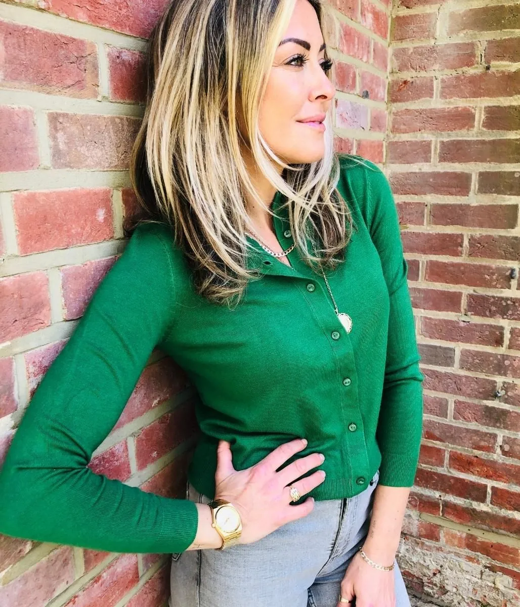 Dark Green Classic Round Neck Cardigan