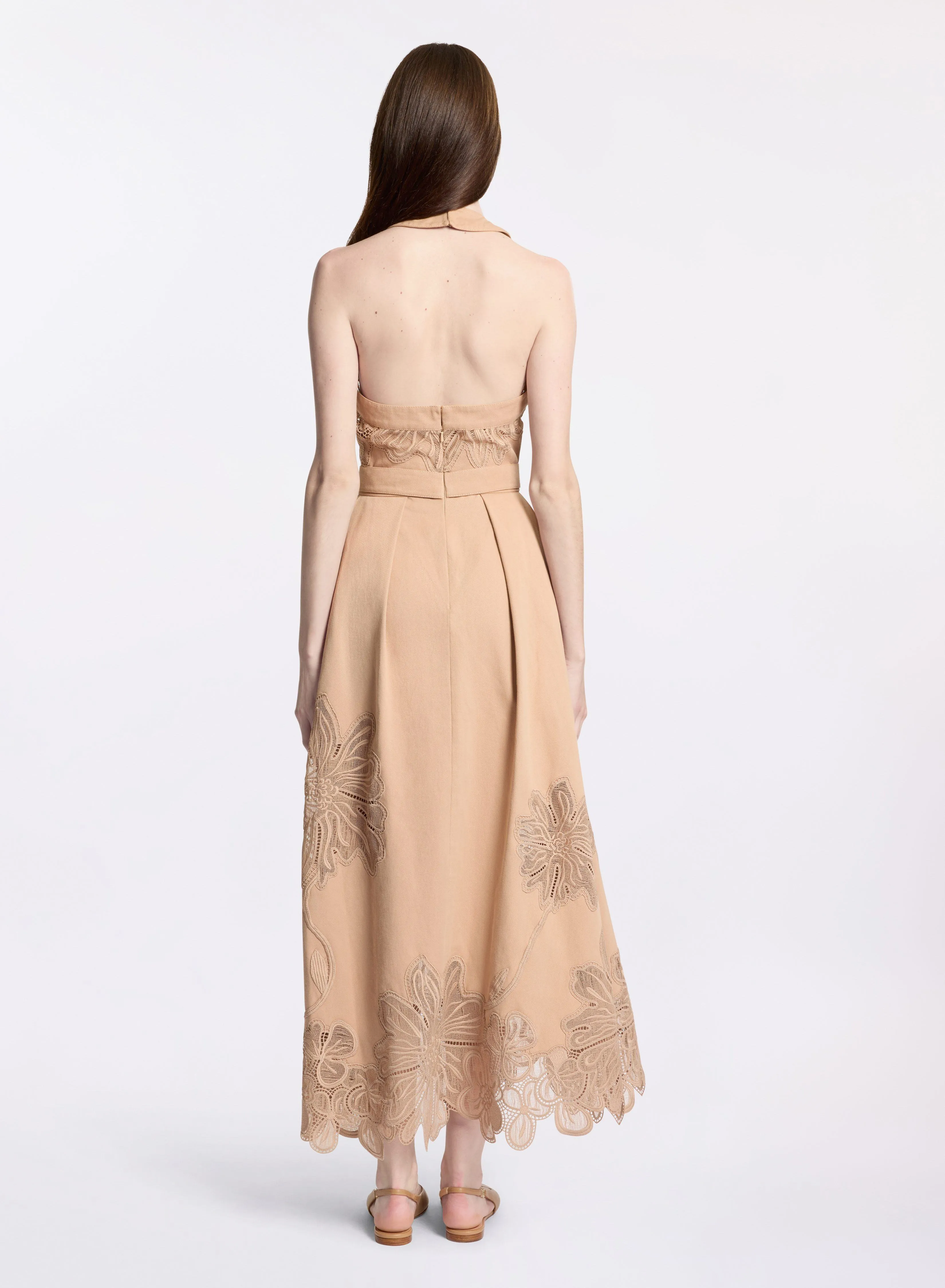 Embroidered Gabardine Midi Dress