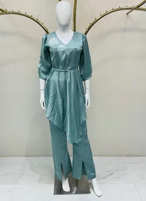 EMERALD GREEN SILK KURTI SET