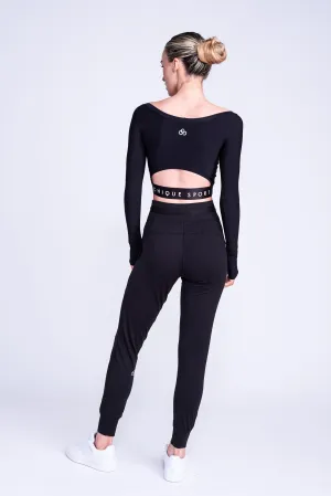 Empower Long-Sleeve Crop Top in Black