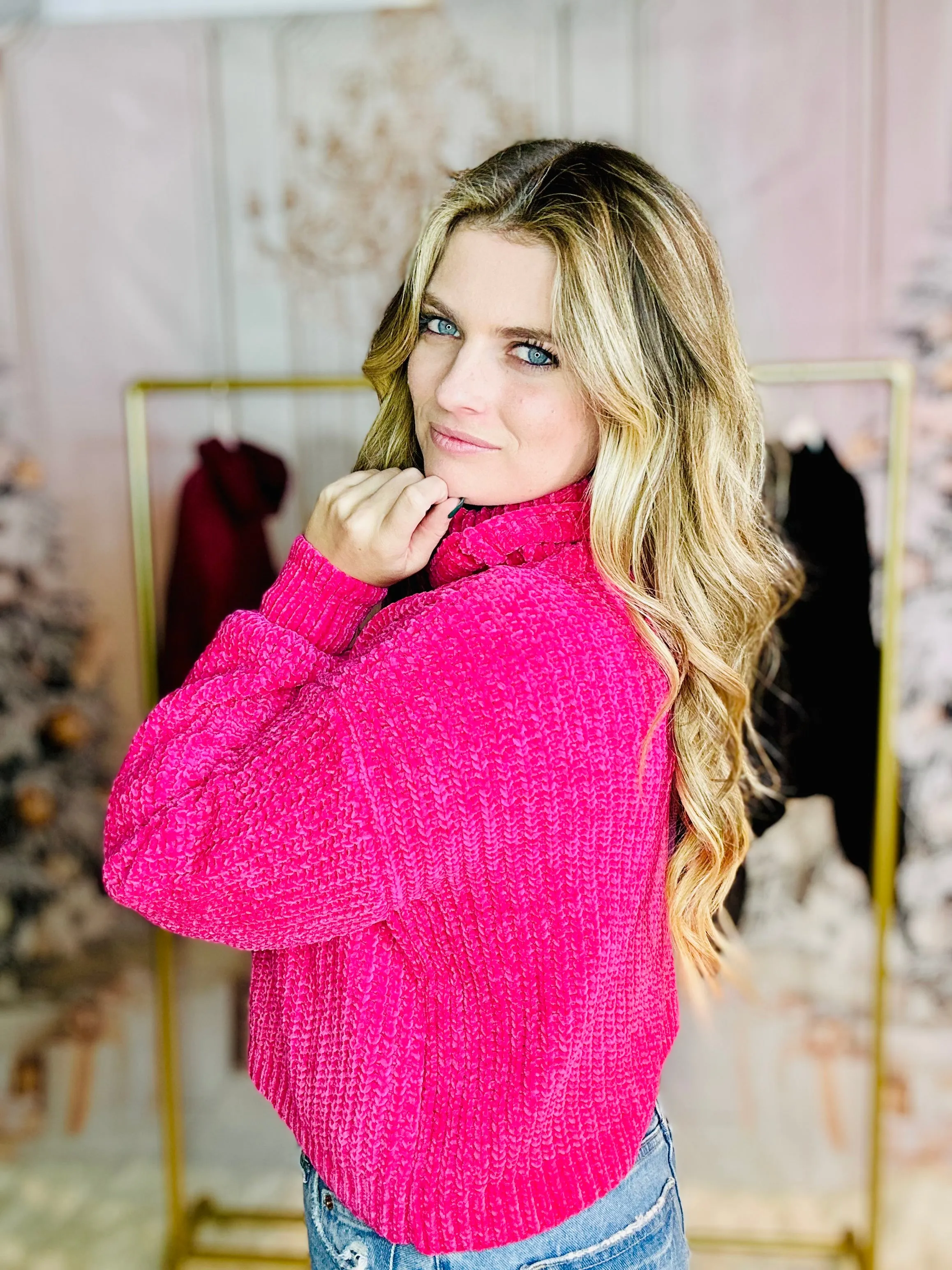 Finally Fall Sweater- Hot Pink