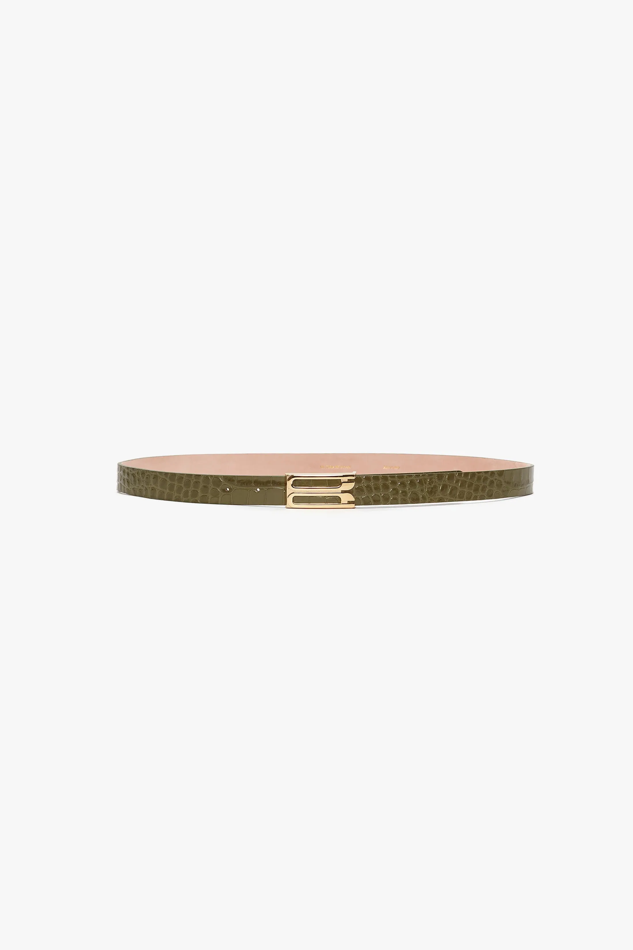 Frame Belt In Khaki Croc Embossed Calf Leather