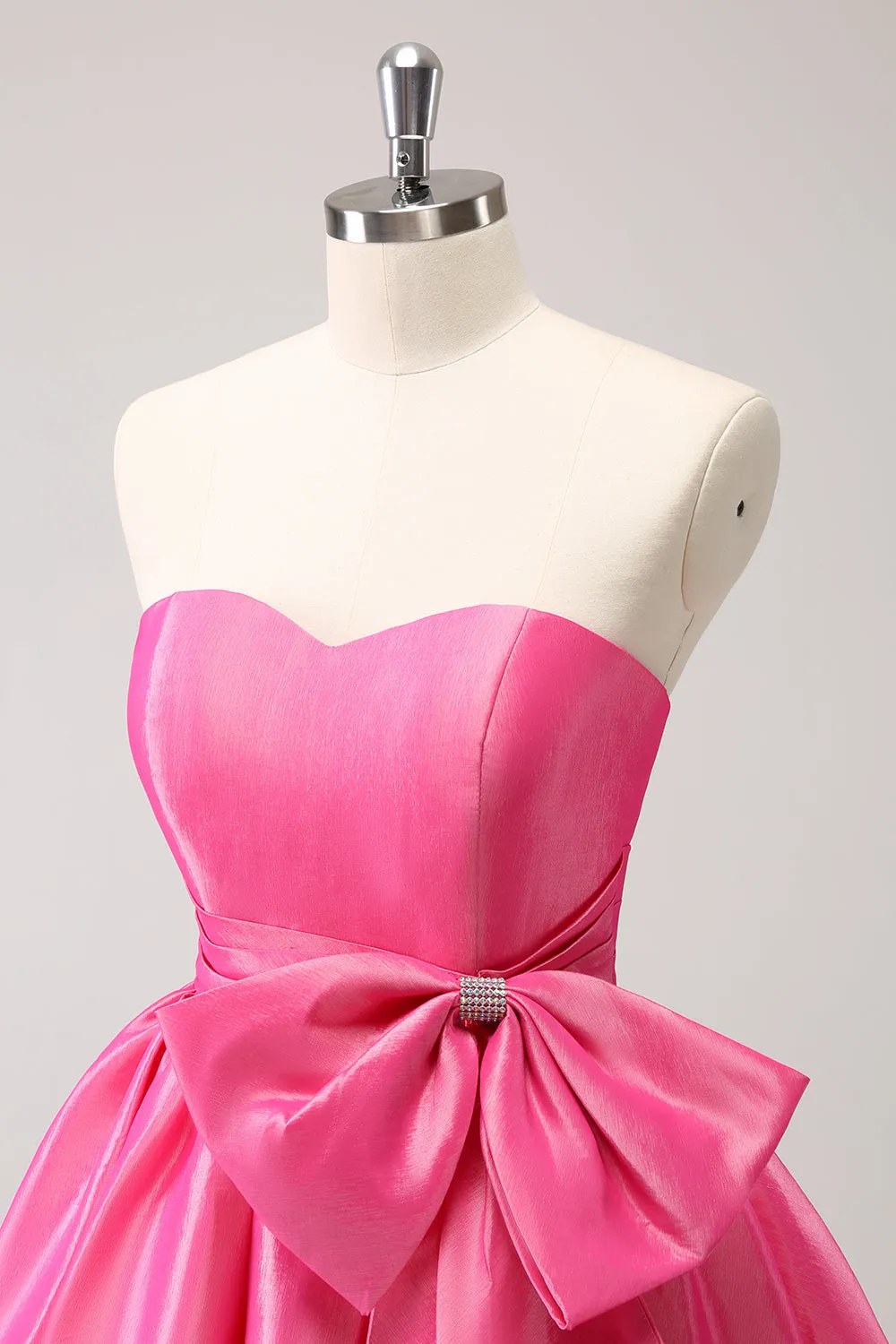 Fuchsia A-Line Strapless Ruffle Mini Dress with Bow