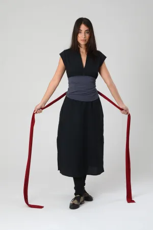 Grey and Red Wrap Obi Belt