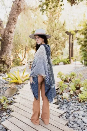 Herringbone Tweed Hooded Frayed Edge Poncho *Online Only*