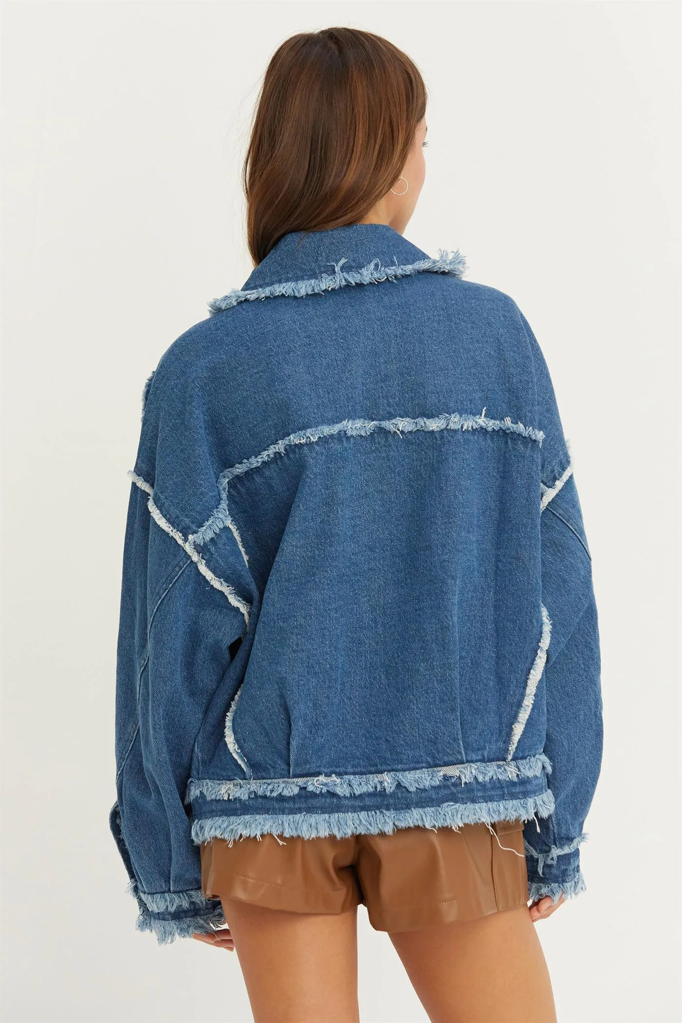 HF24E337-OVERSIZED FRAYED DENIM JACKET