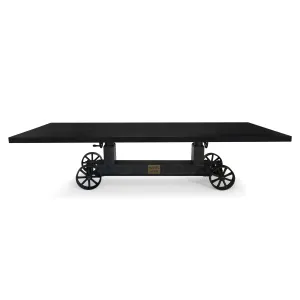 Industrial Trolley Adjustable Communal Table - Iron Wheels - Ebony 120"