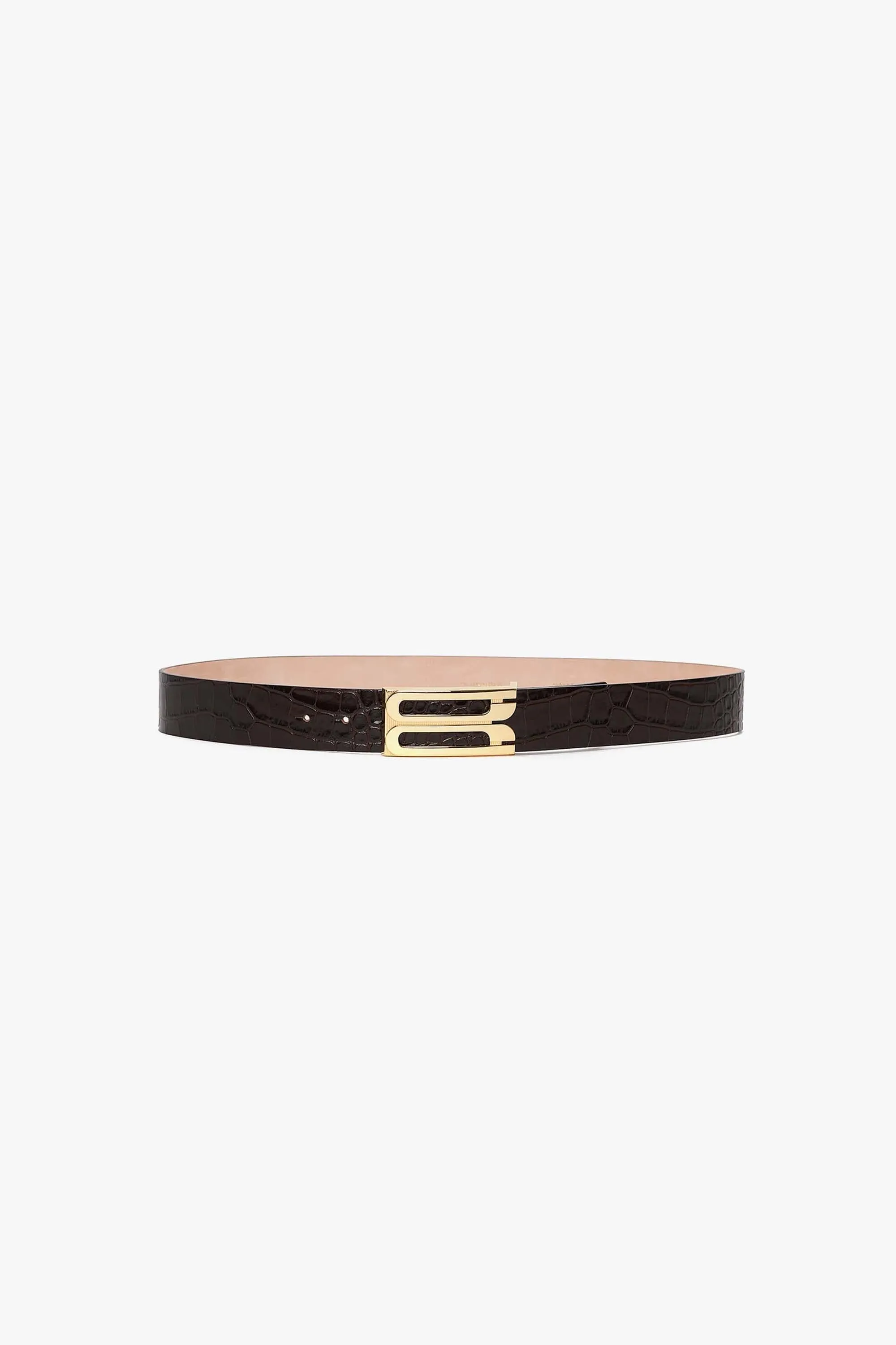 Jumbo Frame Belt In Espresso Croc Embossed Calf Leather