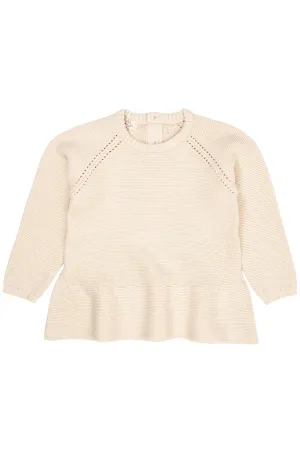 KNITTED PULLOVER W. FRILL - CREAM