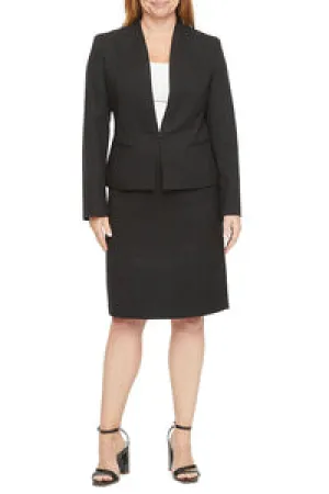 Le Suit Notched Collar 1 Button Jacket With Matching Crepe Skirt (Petite)