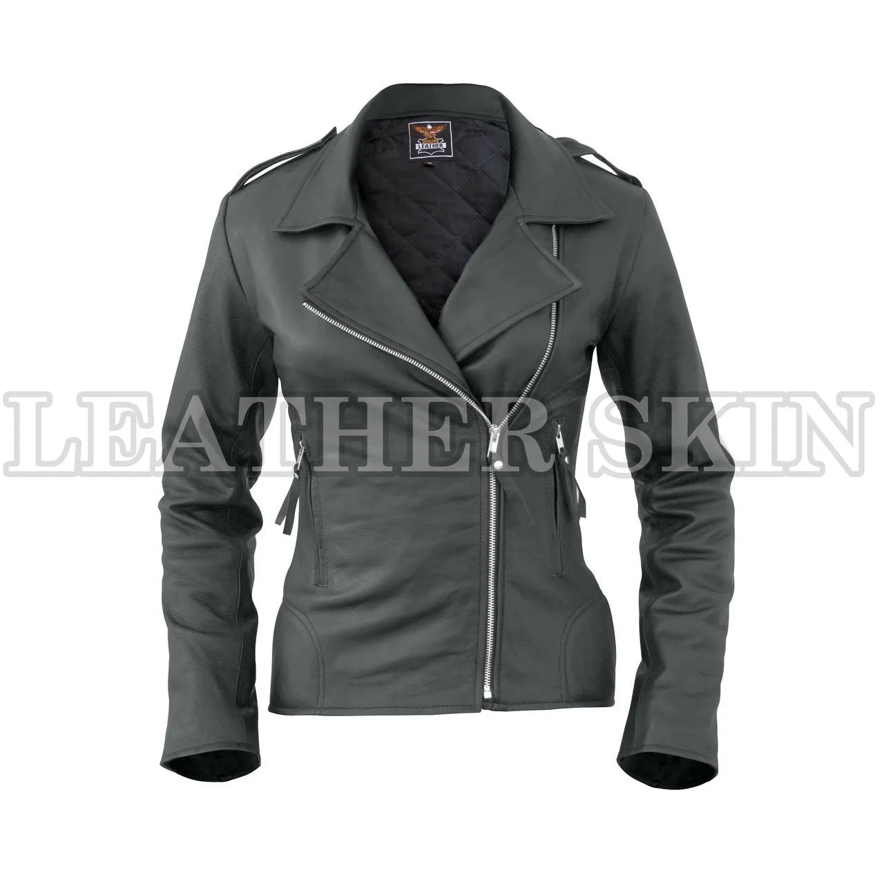 Leather Skin Women Dark Gray Brando Synthetic Leather Jacket