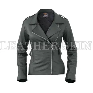 Leather Skin Women Dark Gray Brando Synthetic Leather Jacket