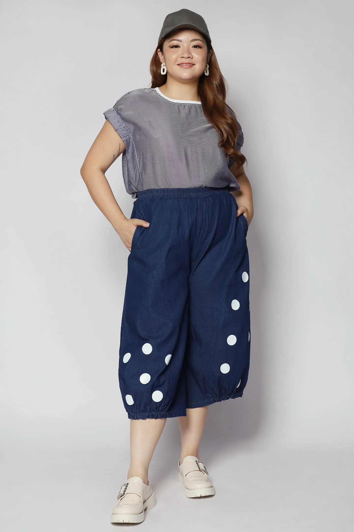 Mag Polkadot Culottes in Dark Denim