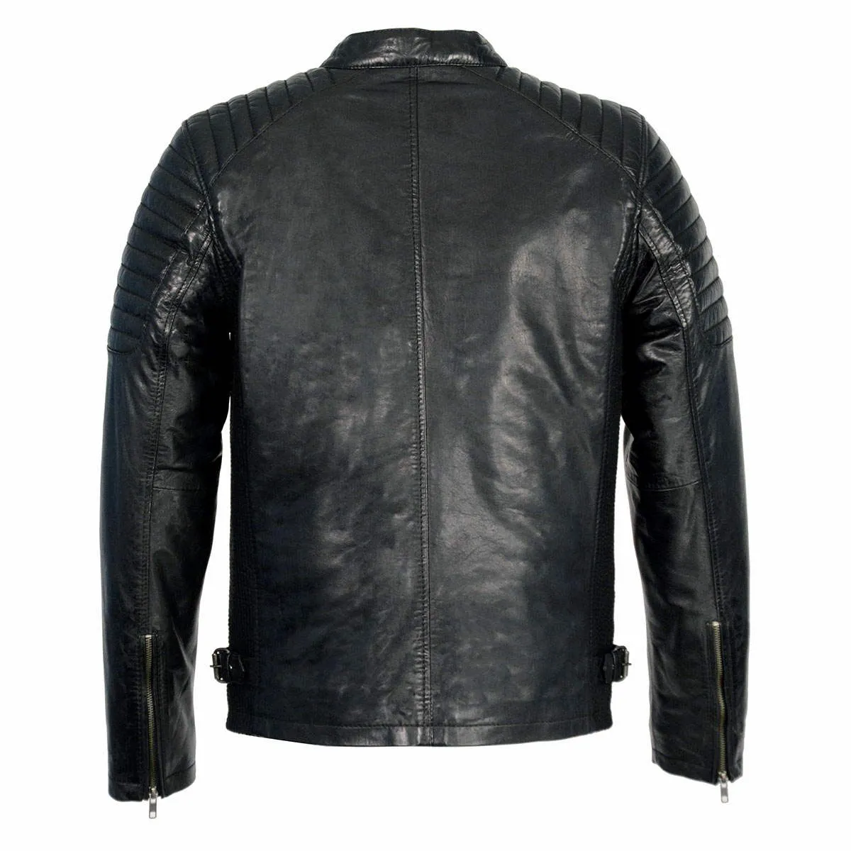 Milwaukee Leather SFM1840 Men's 'Quilted' Black Leather Fashion Jacket with Snap Button Collar