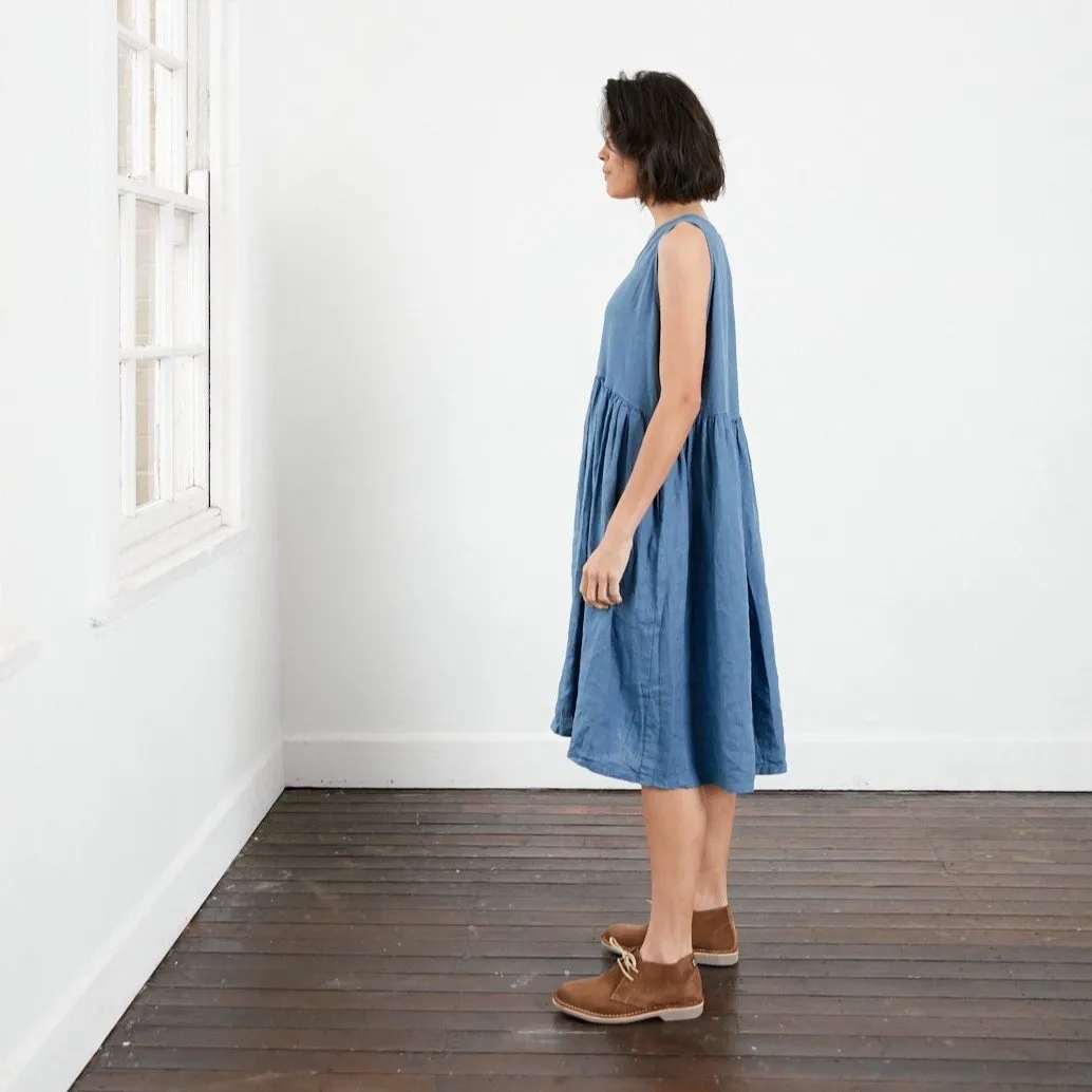 Montaigne Adelaide Sleeveless Linen Smock Dress with Pockets