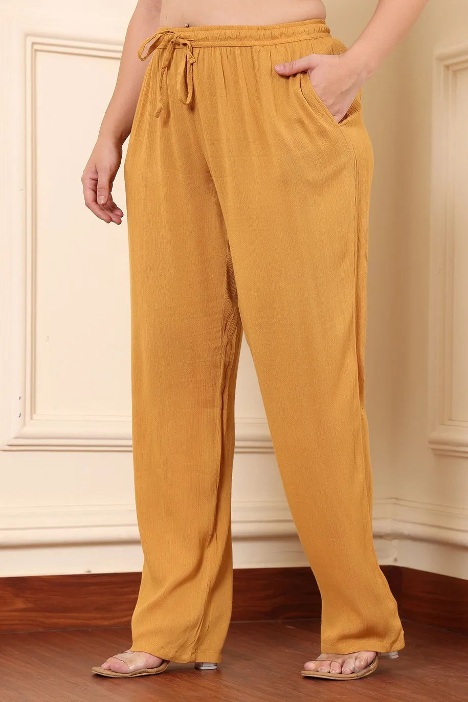 Mustard Solid Straight Pants