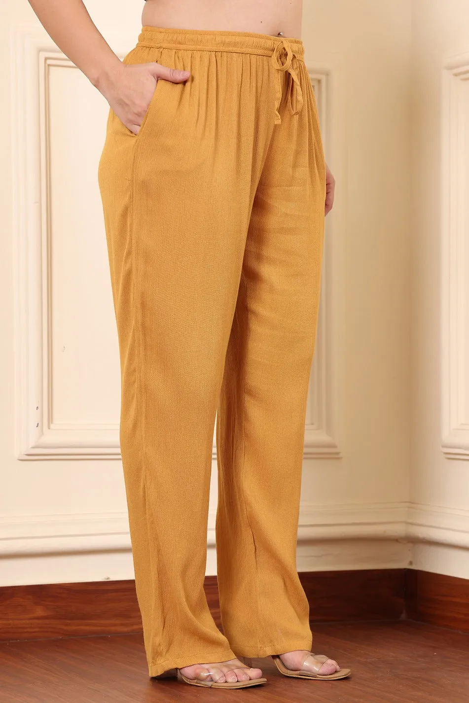 Mustard Solid Straight Pants