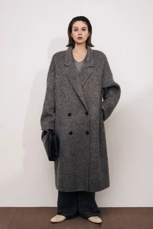 Oversized Double-breasted Long Wool Coat With Lapel Collar