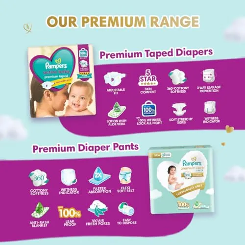 Pampers Active Baby Tape Style Baby Diapers, Small (S), 22 Count, Adjustable Fit with 5 star skin protection, 3-8 Kg Diapers