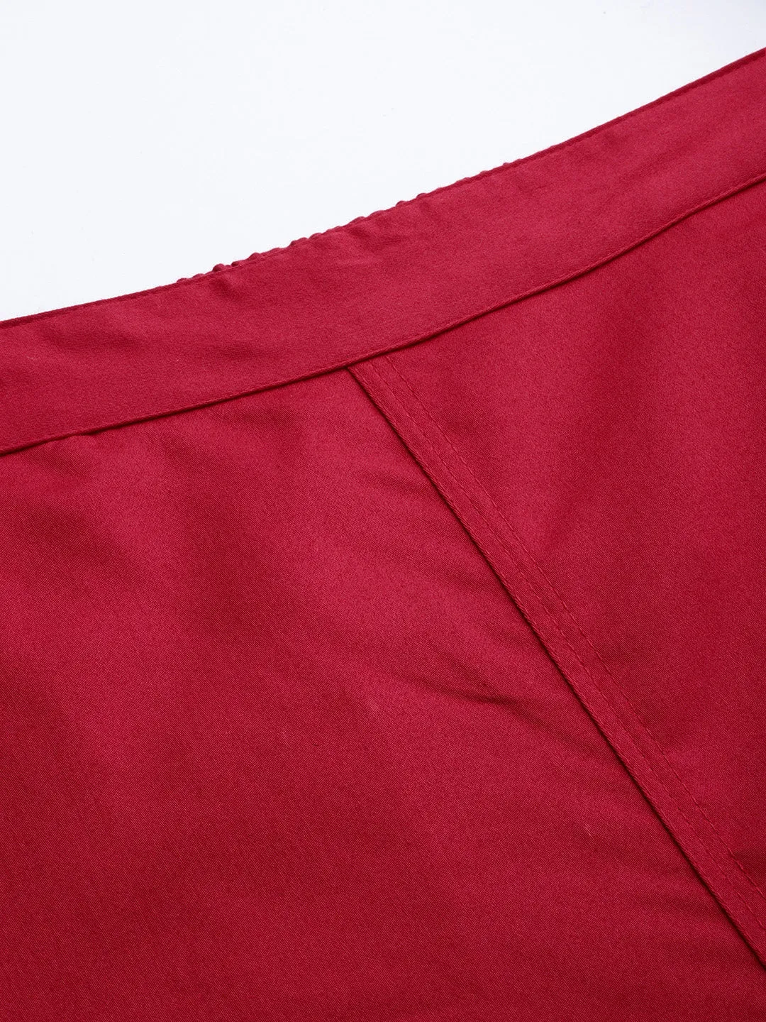 Red Solid Cotton Lycra Pants