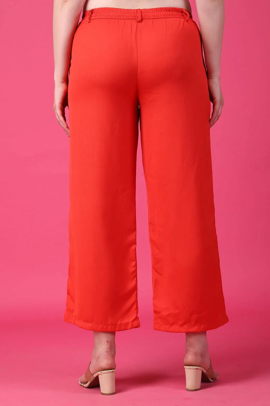 Red Solid Wide Leg Pants