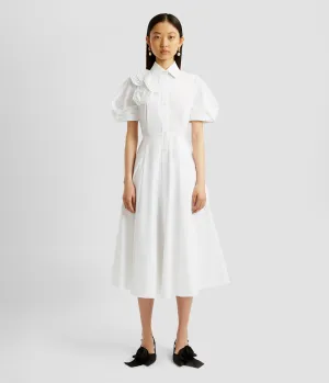 Short Sleeve Midi Shirt Dress With Rosettes