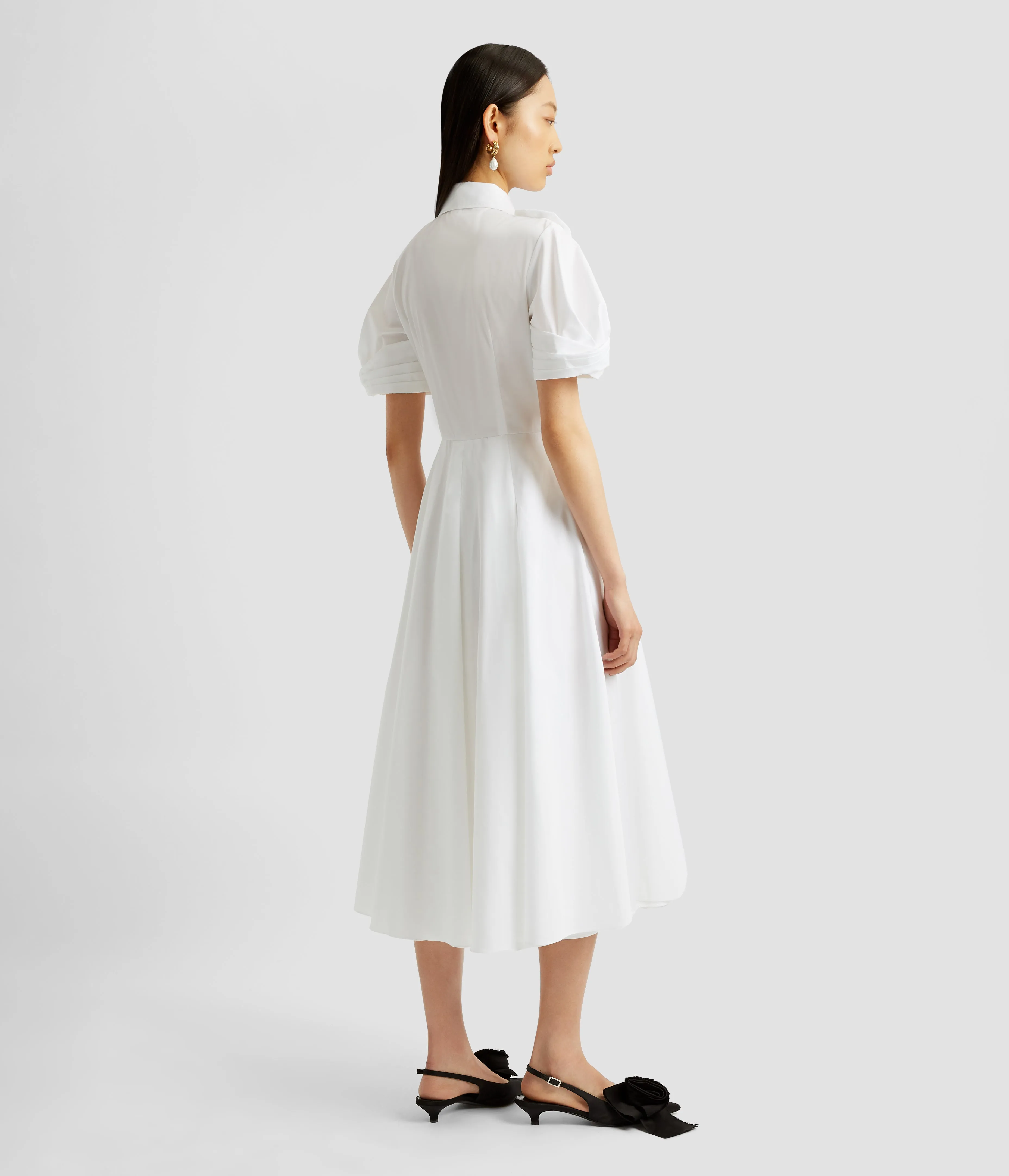 Short Sleeve Midi Shirt Dress With Rosettes