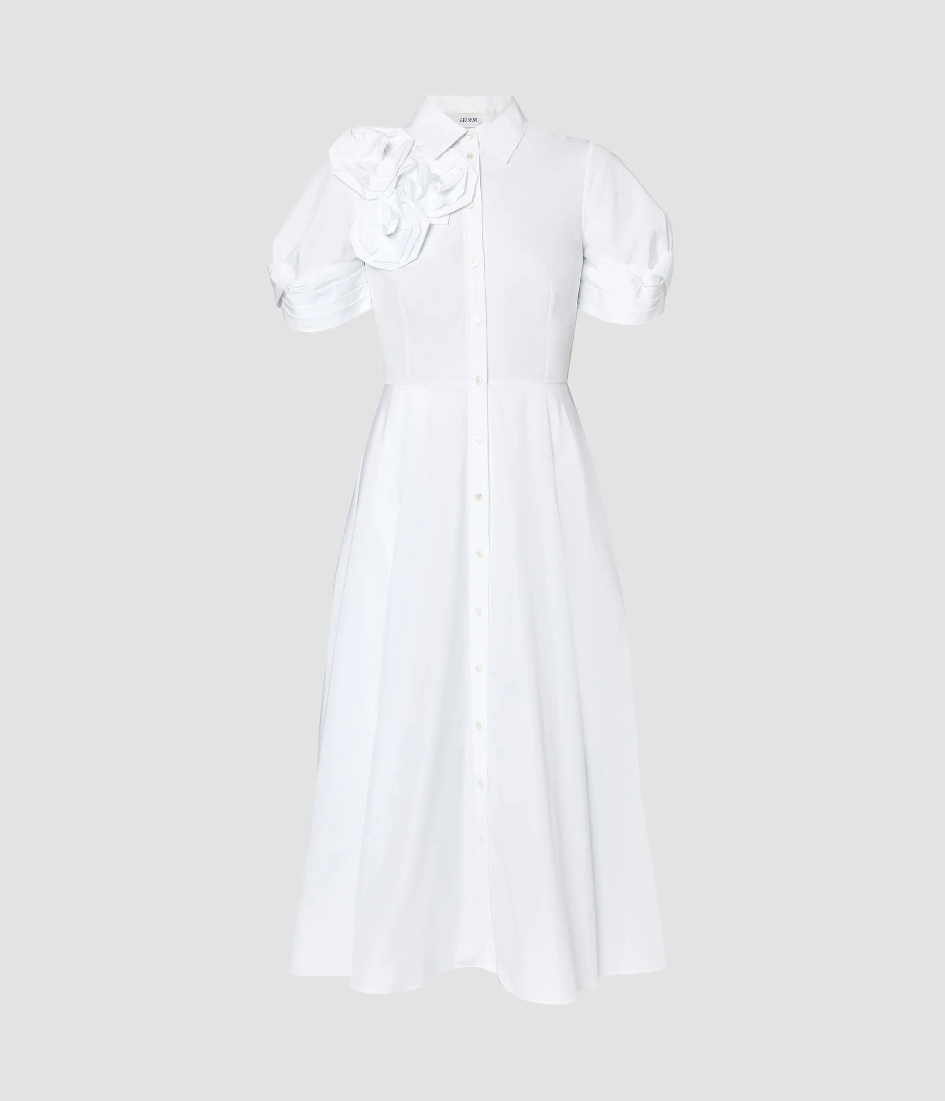 Short Sleeve Midi Shirt Dress With Rosettes