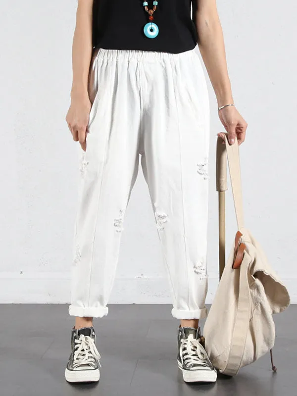 Solid Color Ripped Trouser Pants