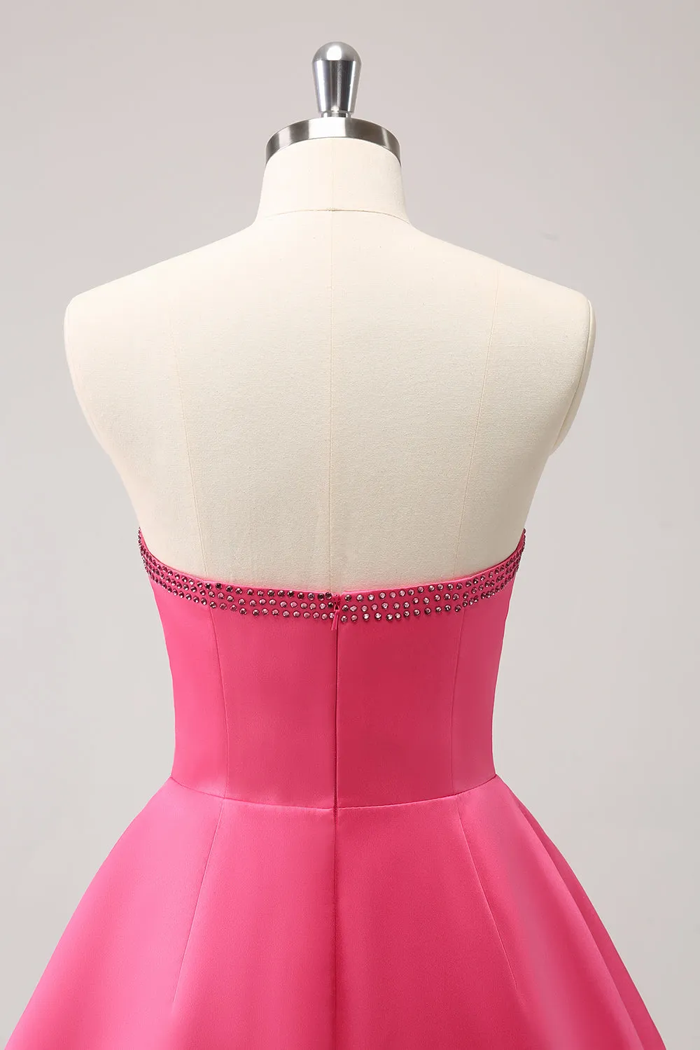 Sparkly Fuchsia A Line Beaded Strapless Mini Dress with Bows