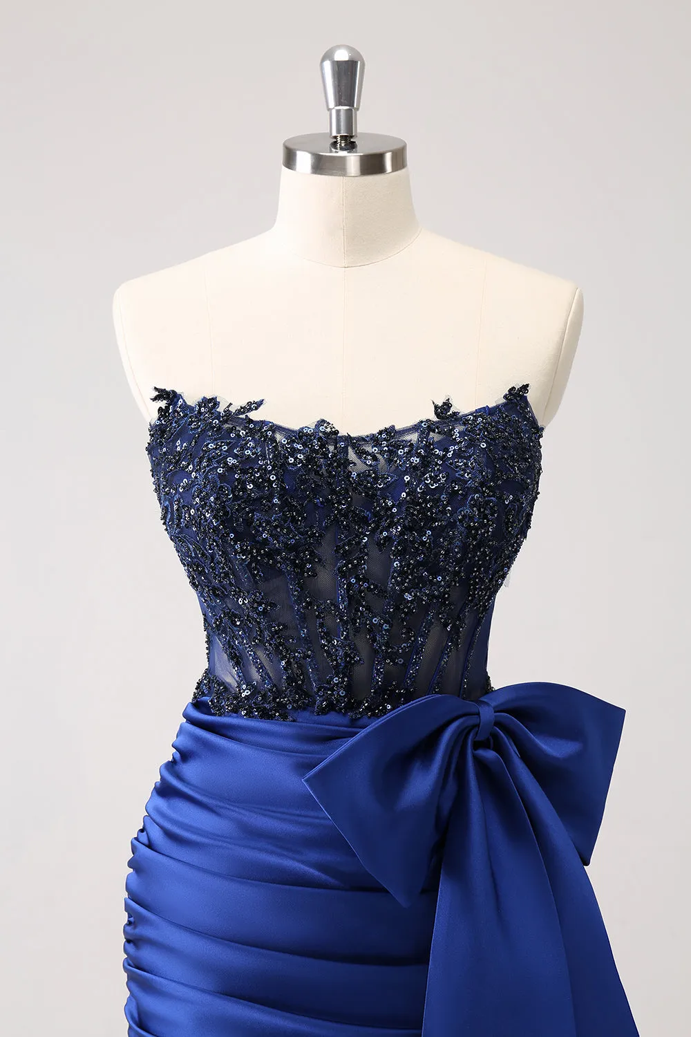 Sparkly Navy Strapless Beaded Appliques Tight Mini Dress