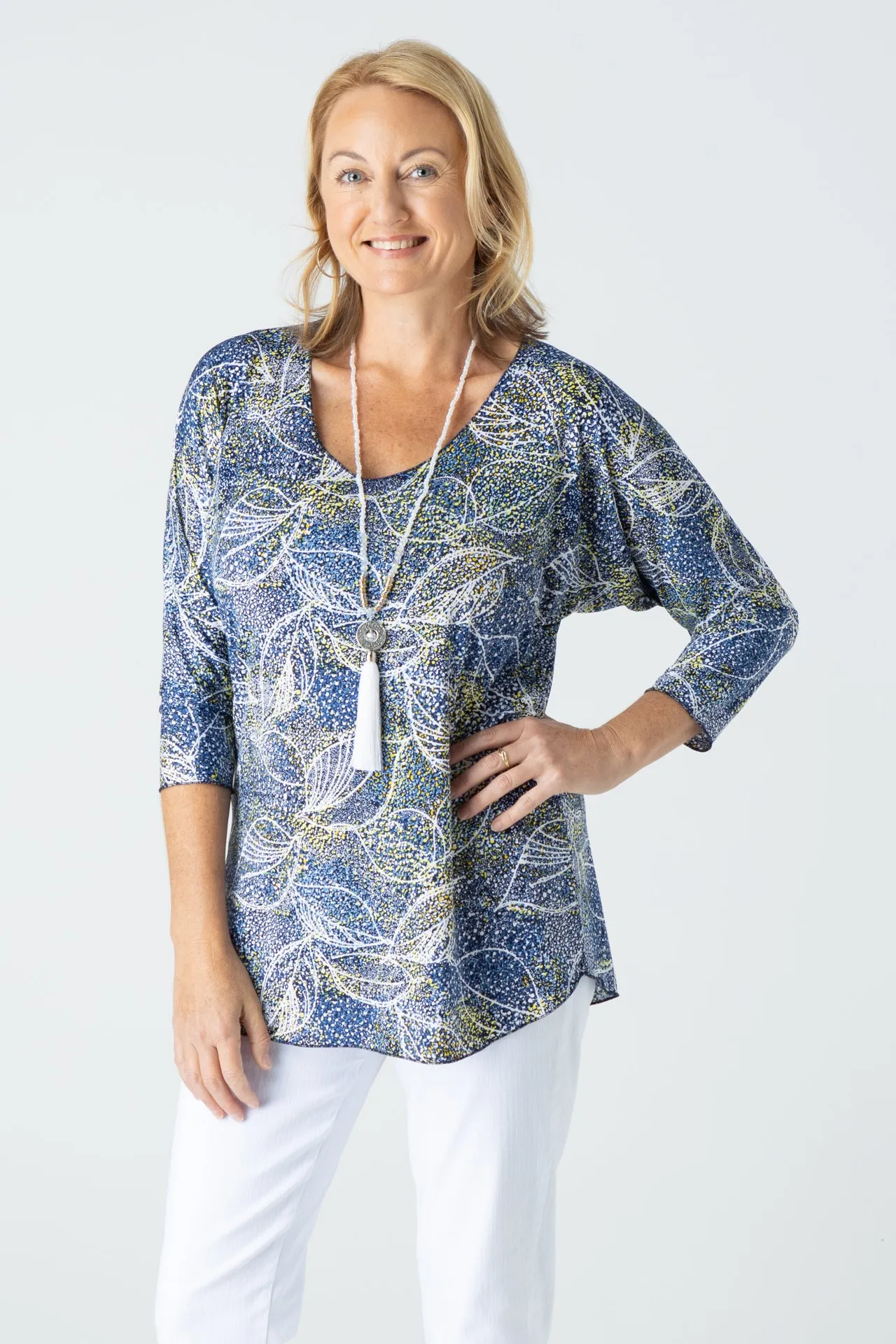 Spring Print Jersey 3/4 Sleeve Top