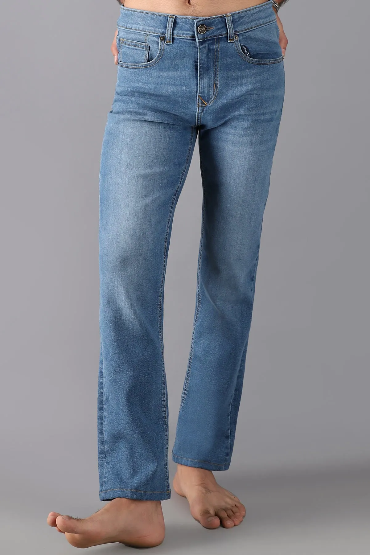 Stretchable Straight-Fit Jeans (Ice Blue)