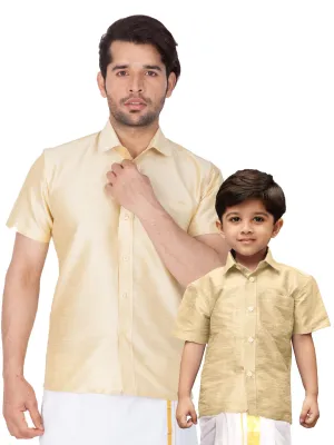 Vastramay Gold Silk Blend Baap Beta Shirt set