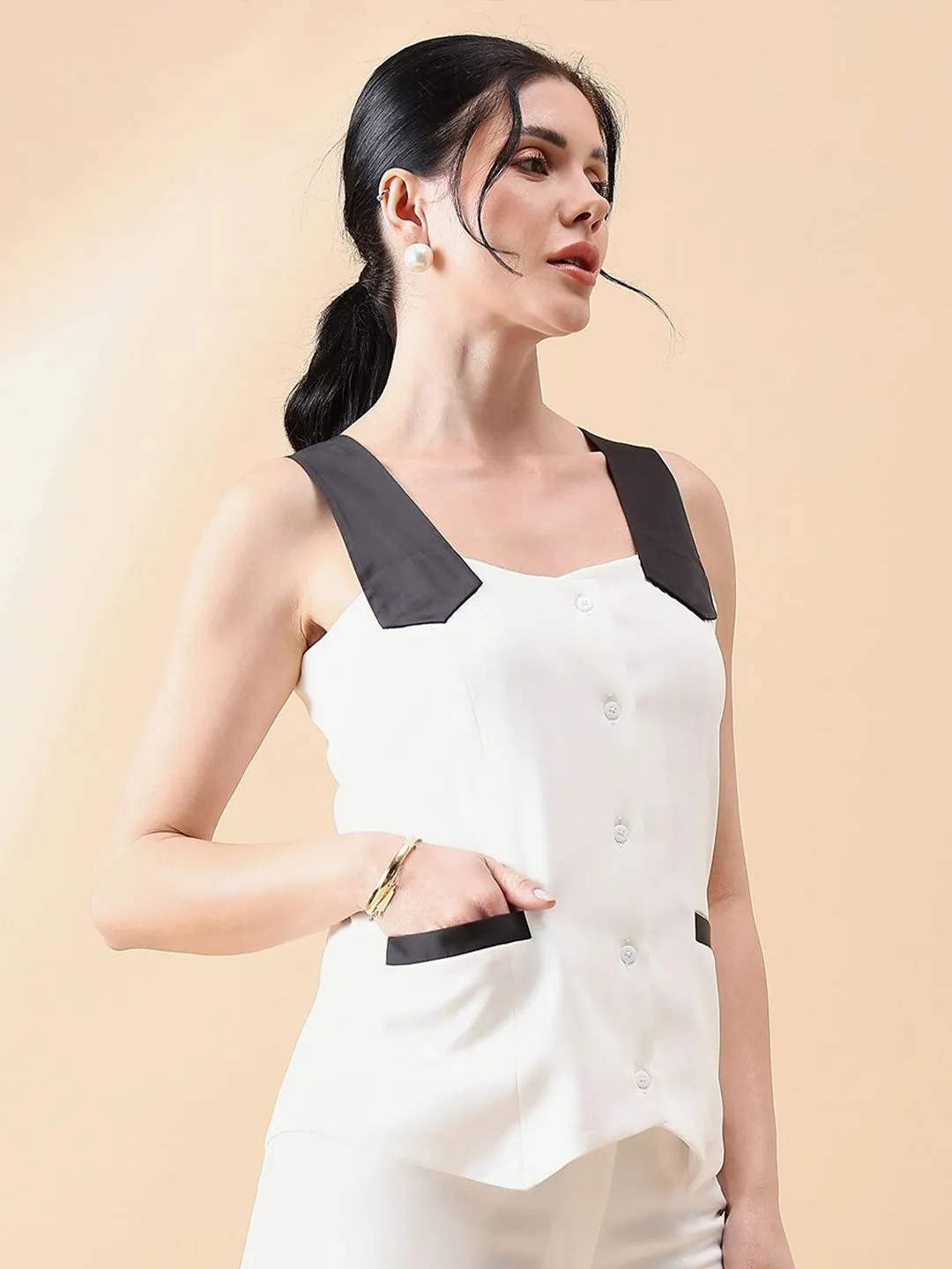 Waist Coat Top - White & Black