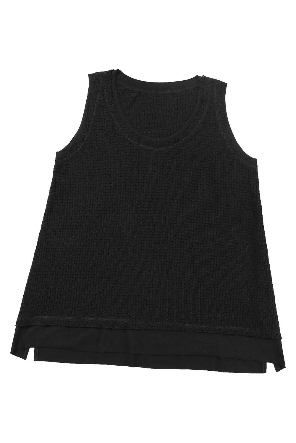 Women Waffle Knit Tank Top Oversized Scoop Neck Sleeveless Tops