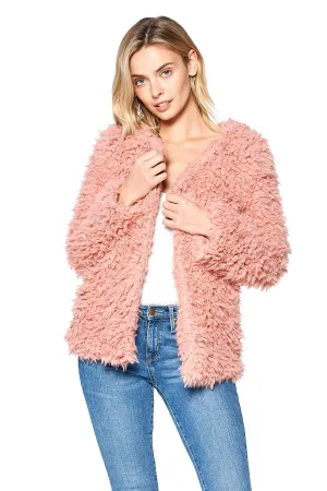 Women's Vintage Soft Fluffy Long Sleeve Elegant Faux Fur Coat Jacket