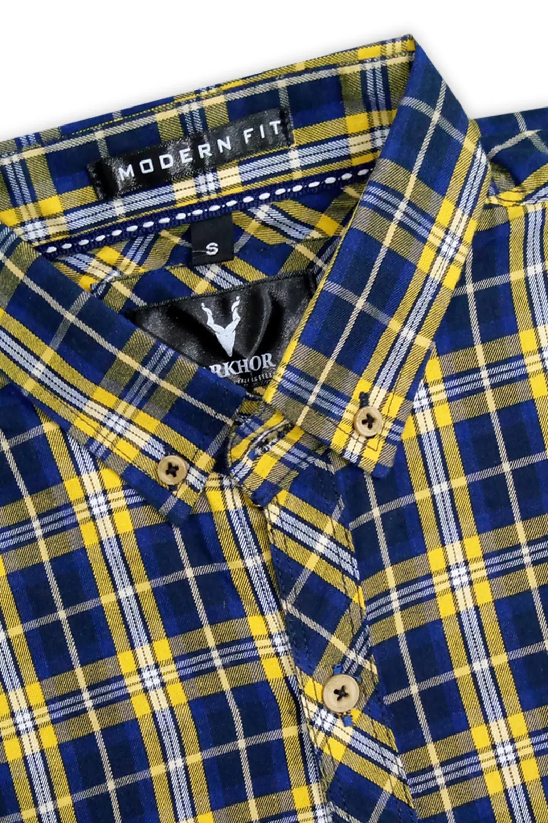 yellow Button Down Casual Check Shirt